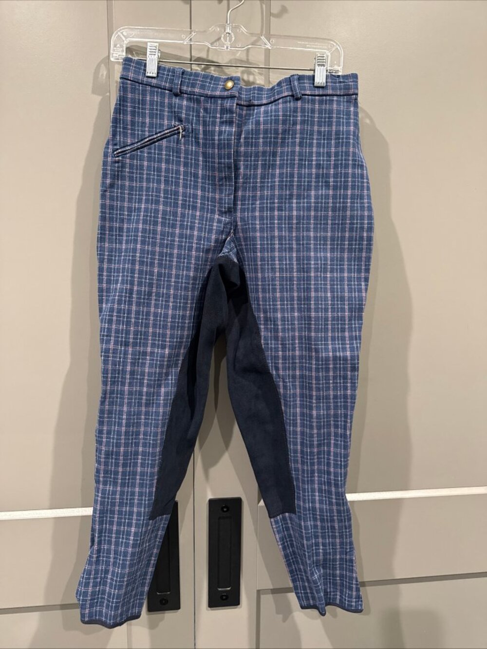Breech Depot Womens Full Seat Riding Breeches 32R Blue Plaid Equestrian Pants